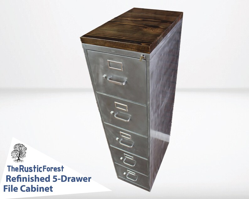 5 drawer Metal Filing Cabinet Refinished / Solid Wood Top / Etsy