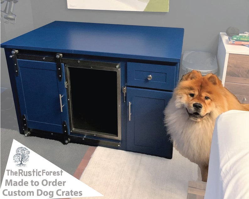 Dog Crate Cabinet and Drawer Sliding barn door / Fully Custom / House / Credenza / Unique / rustic furniture / farmhouse kennel / Custom image 2