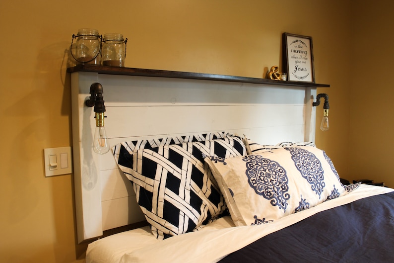 Rustic Headboard Handmade Industrial Pipe & Solid Wood Bed Etsy