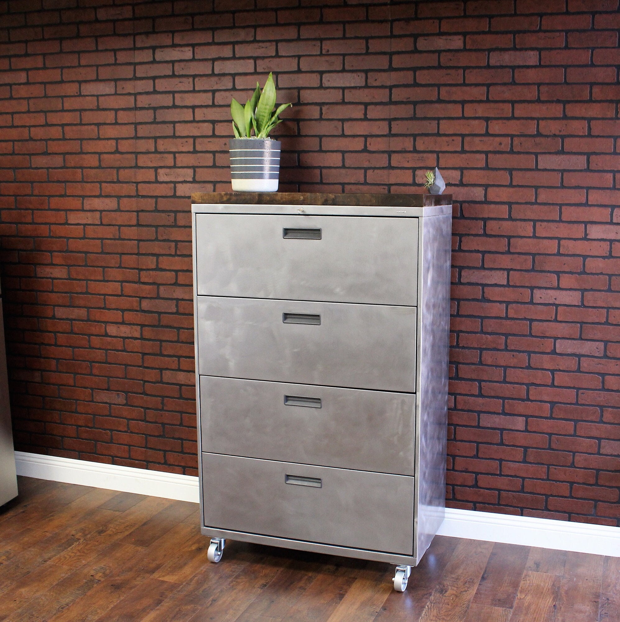 4 Drawer Refinished Metal Filing Cabinet With Brushed Steel