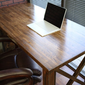 Farmhouse Desk / X legs and Cabinet / Solid Wood Butcher Block Top All wood / industrial / rustic office furniture / unique desk image 6