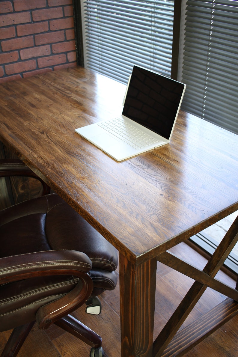 Farmhouse Desk / X legs and Cabinet / Solid Wood Butcher Block Top All wood / industrial / rustic office furniture / unique desk image 6