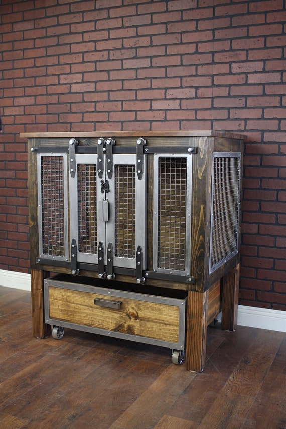 Rustic Dog Crate Raised With Sliding Day Bed Sliding Barn Etsy