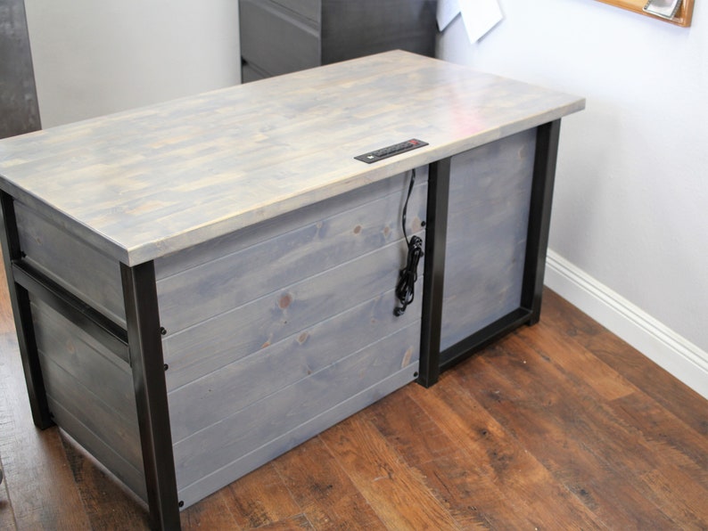 Modern Desk with Shelf in solid wood and large file drawer, Wood & Metal Desk, Executive Desk, Industrial Rustic Office, Home Office Desk image 4