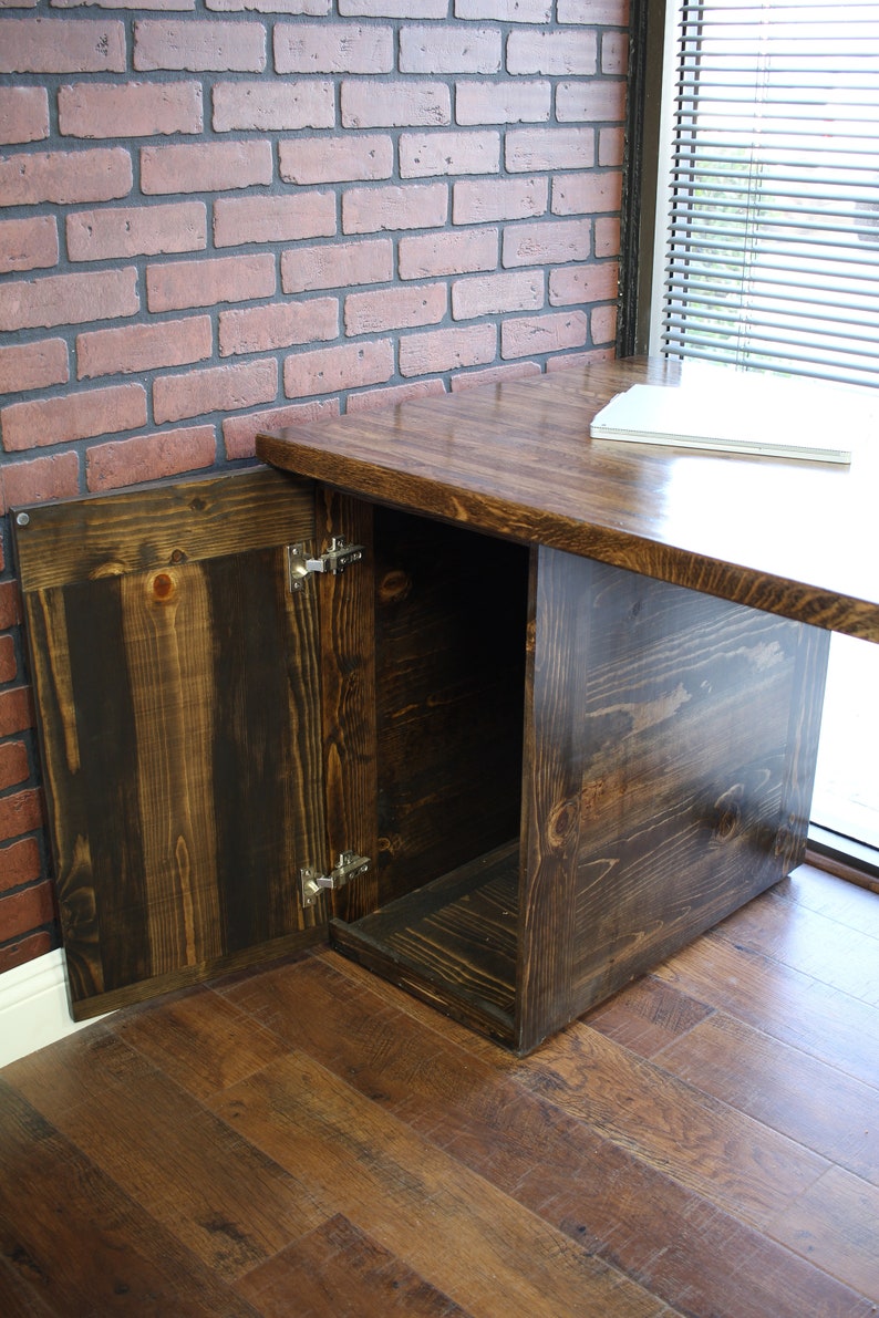 Farmhouse Desk / X legs and Cabinet / Solid Wood Butcher Block Top All wood / industrial / rustic office furniture / unique desk image 8