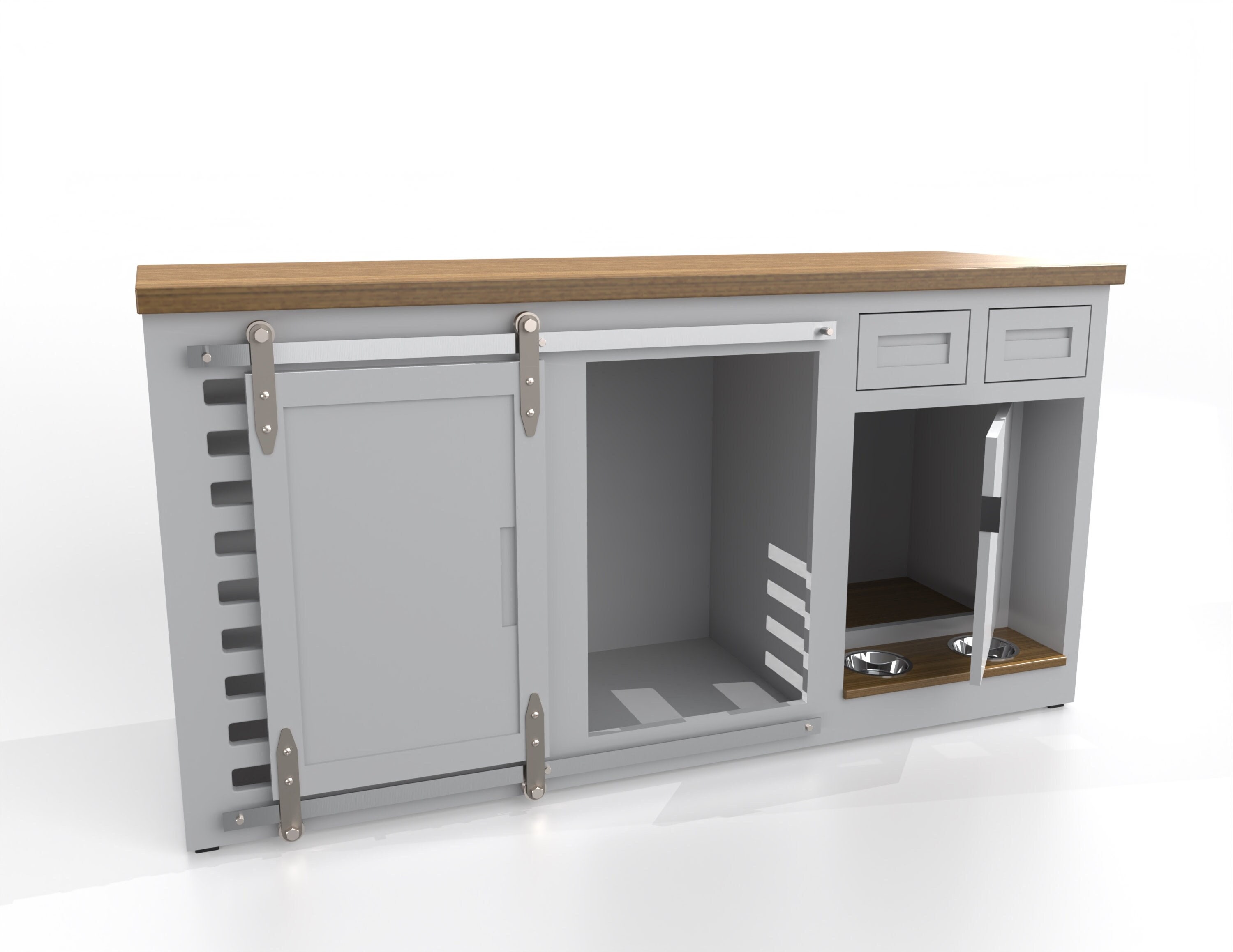 Image showcasing Dog Crate With Feeding Station Storage / Dog Bowls / - Etsy