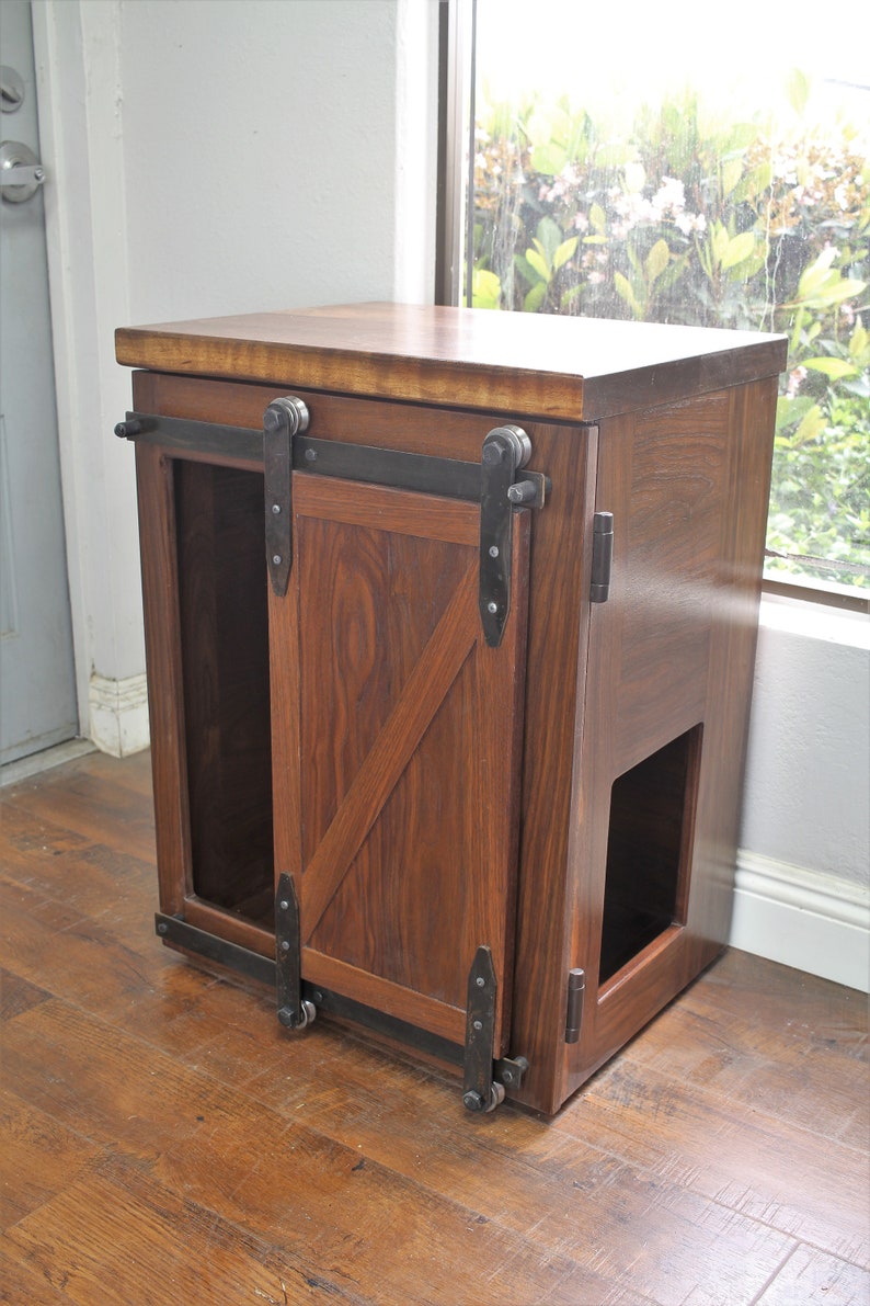 Rustic Cat Litter Box Storage Sliding barn doors / Custom Etsy