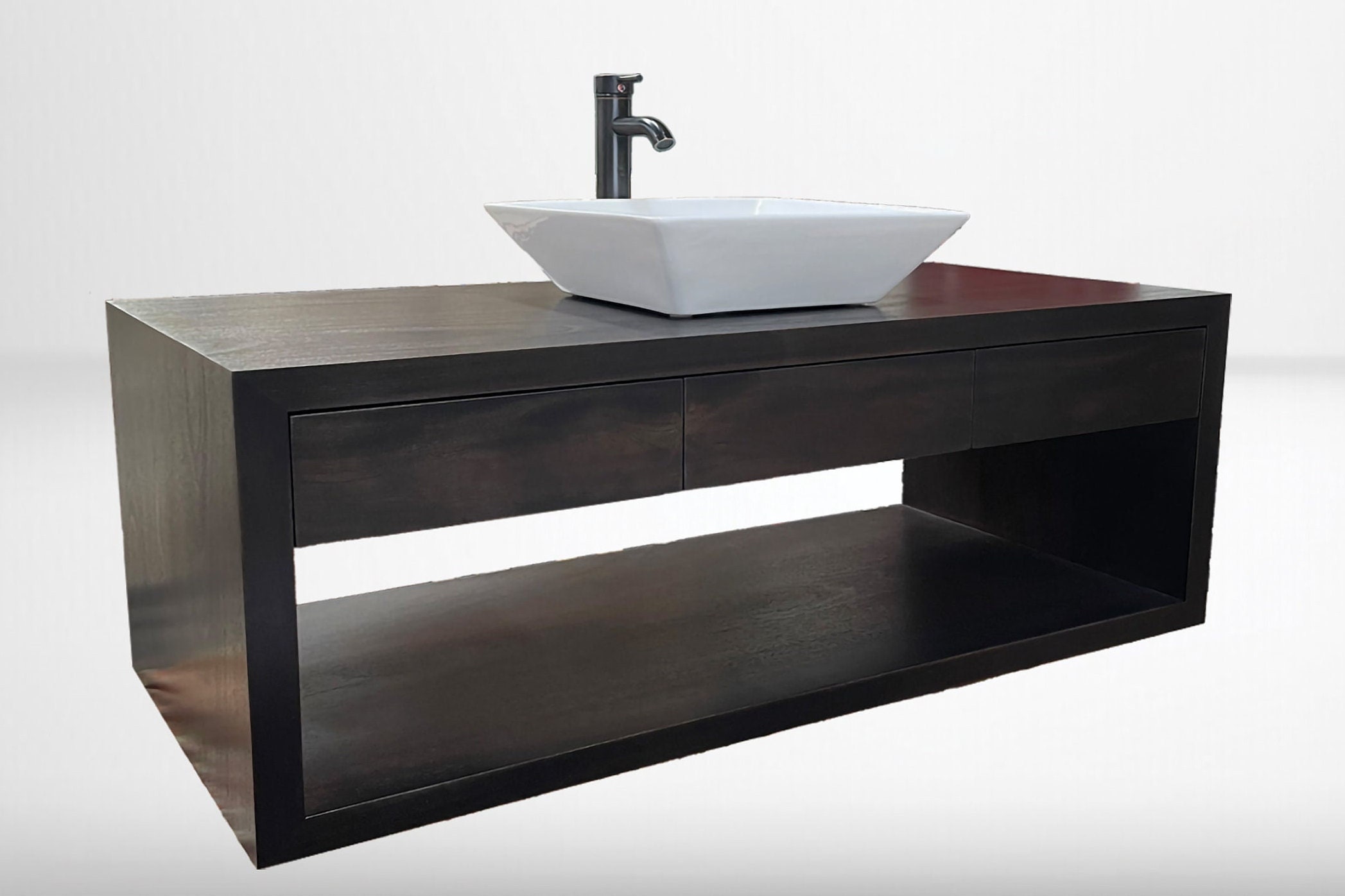  High QLO Mueble de baño – Lavabo de tocador flotante doble y  cristal multicapa de madera maciza moderna y espejo LED de baño (80  pulgadas) : Herramientas y Mejoras del Hogar