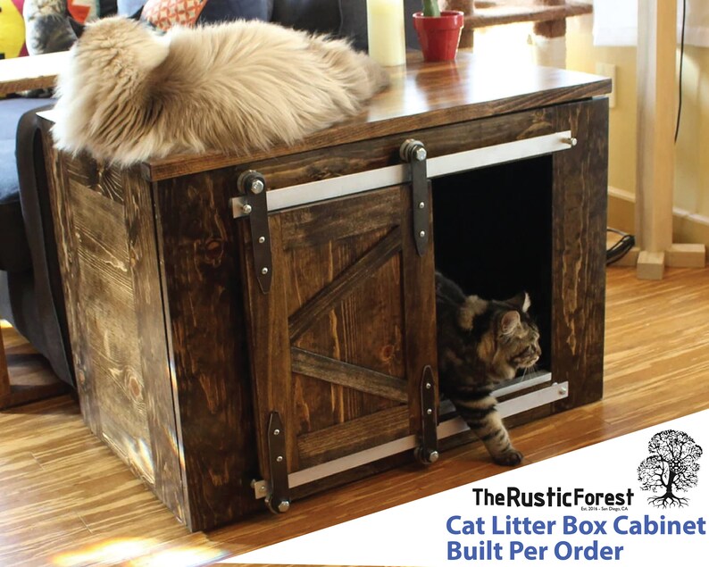 Cat Litter Box 1 or 2 Level With Steps Sliding Barn Doors Etsy