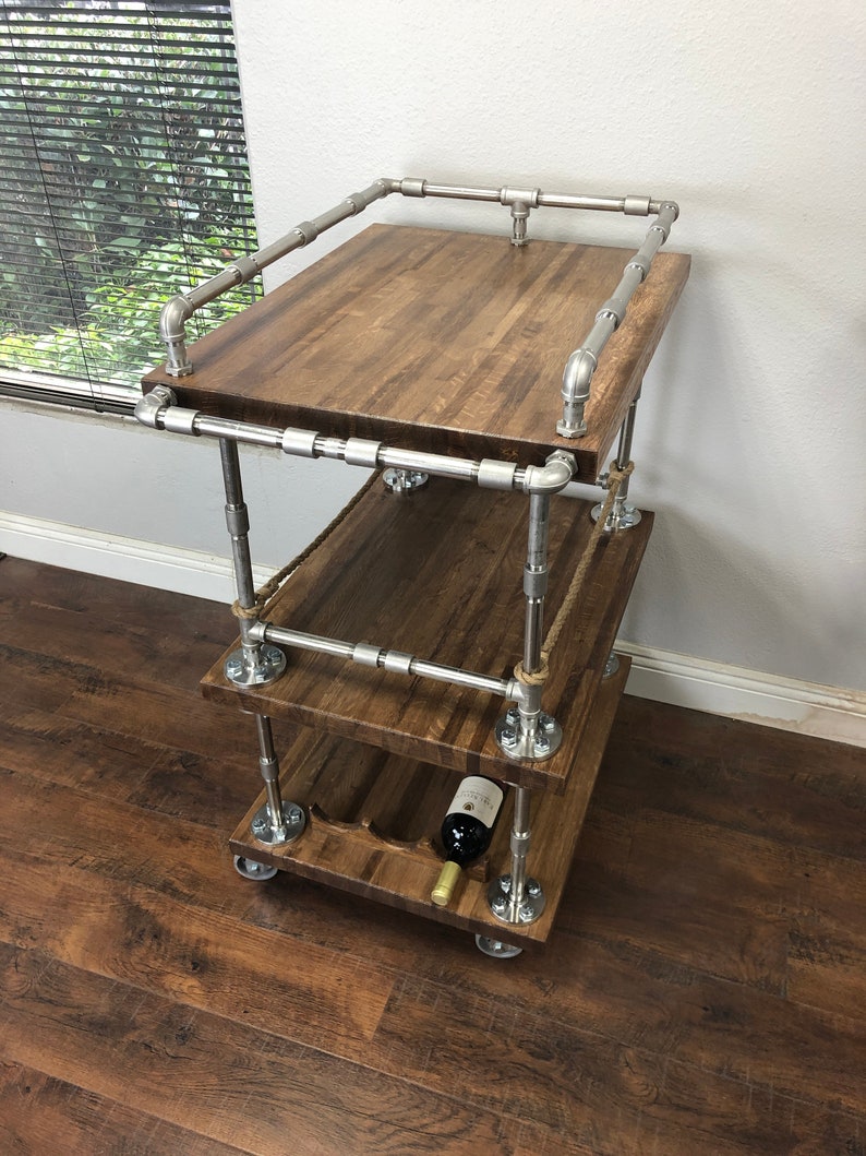 Bar Cart With Pipe & Wood Liquor Cart Whiskey Bar Wine Etsy UK