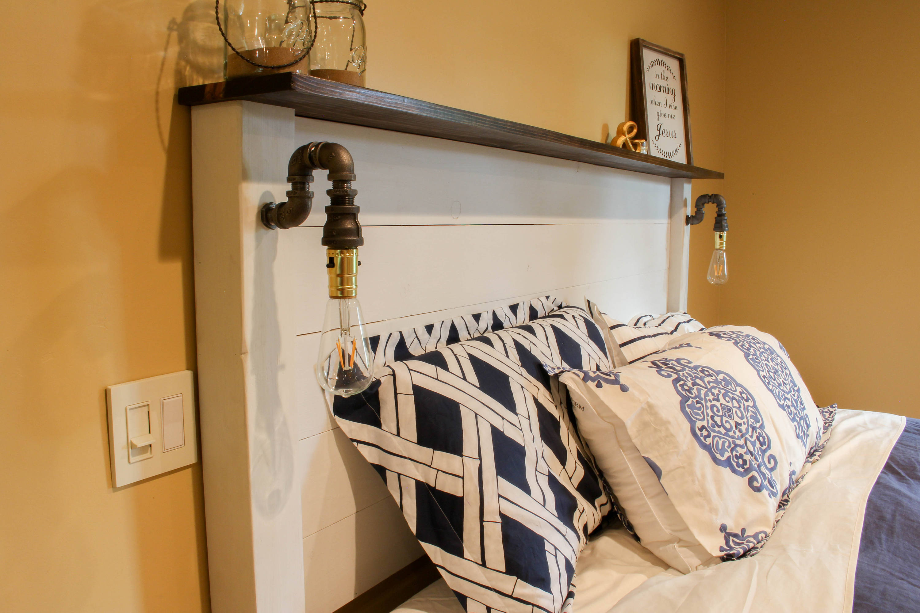 Rustic Headboard Handmade Industrial Pipe & Solid Wood Bed Etsy