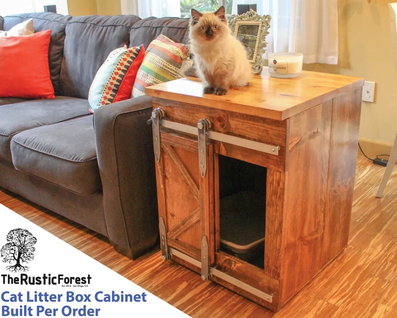 Cat Litter Box Storage Sliding Barn Doors / Custom Cat Home Etsy