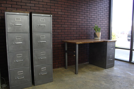 Refinished 4 Drawer Metal Filing Cabinet W Or W O Solid Wood Etsy