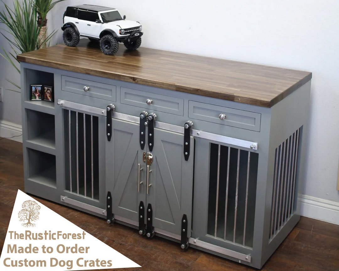 Dog Crate Cubbies And Drawers Sliding Barn Door Fully Etsy