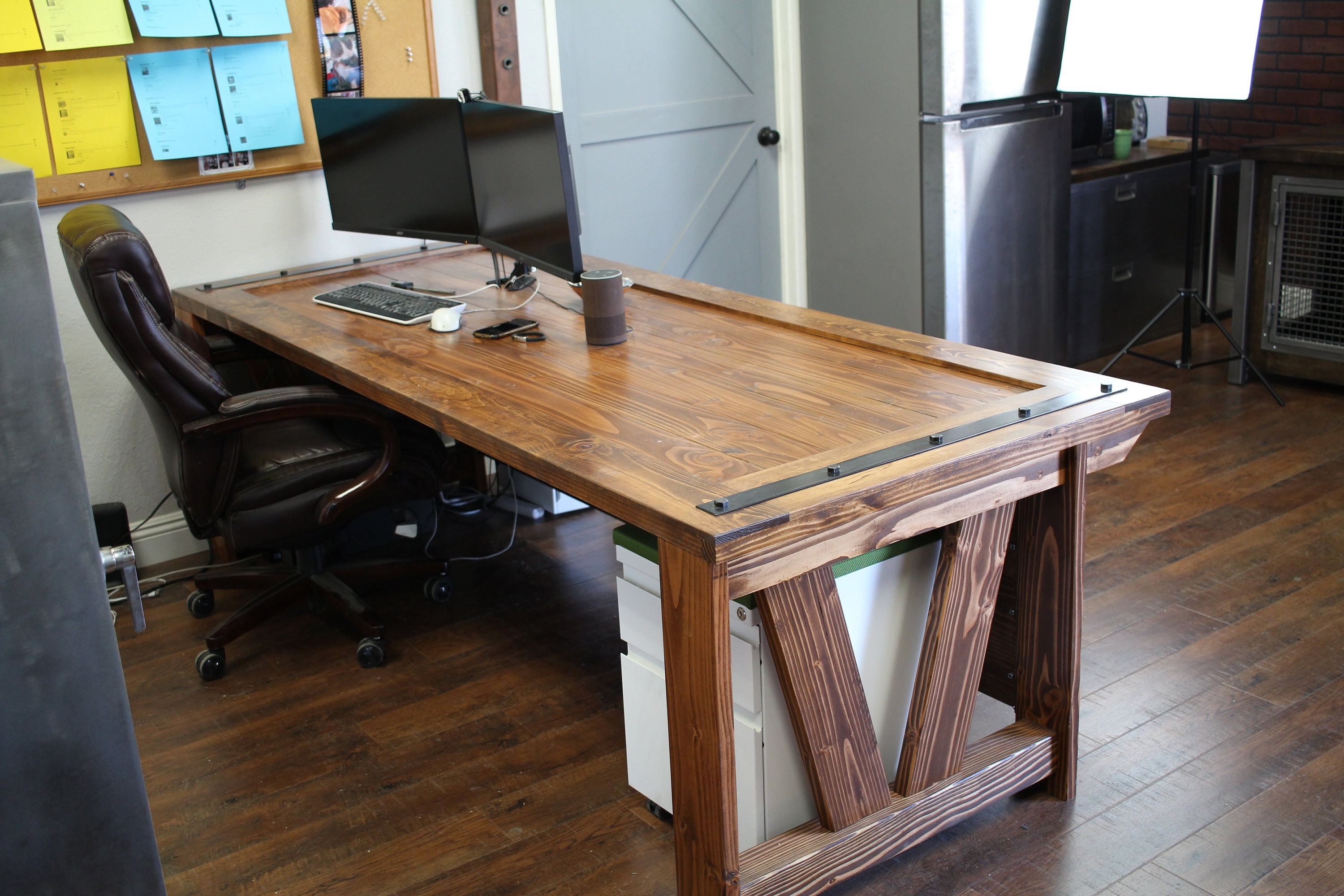 Rustic Custom Desk Solid Wood Barn Door Desk, Rustic Farmhouse Industrial Office Furniture ...