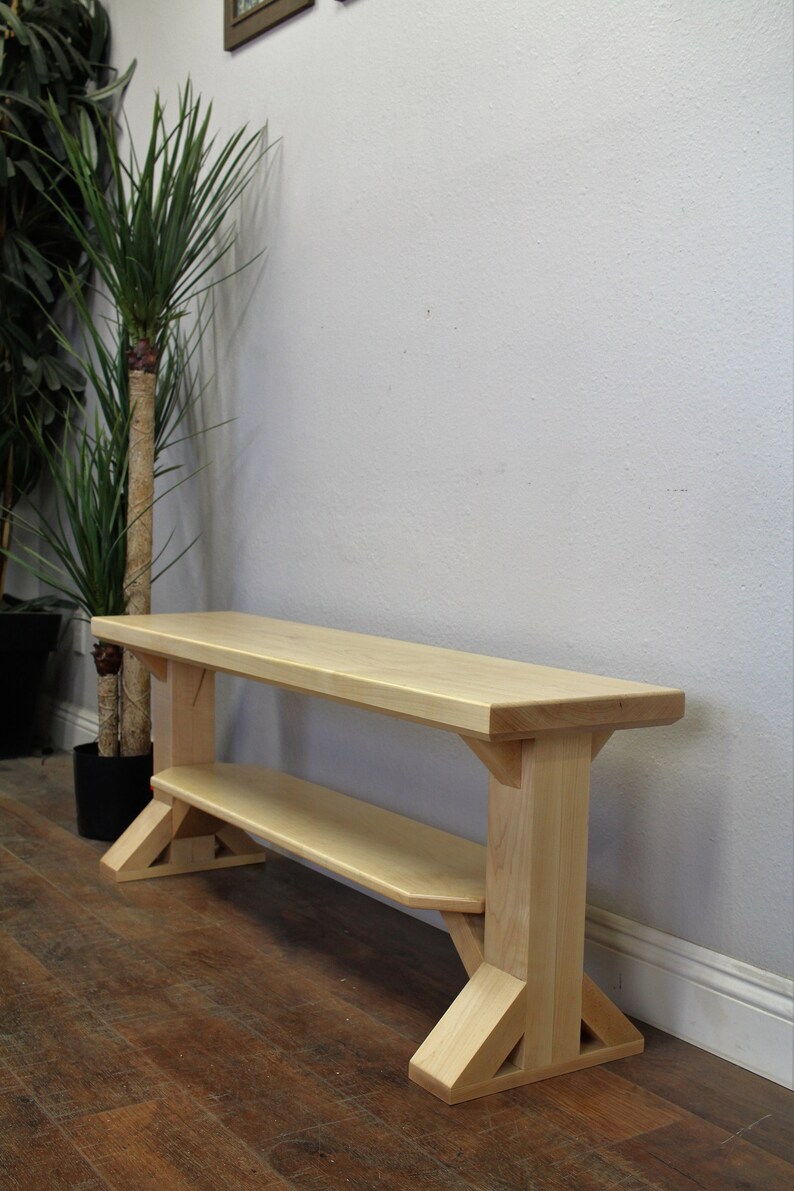 Farmhouse Shoe Bench in solid wood with 2 places for shoes and handmade in USA, entry mud room bench image 2