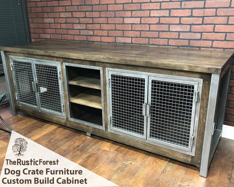 Dog Crate Media Center / Industrial Modern Credenza / Urban Entertainment Center / rustic office furniture / dog kennel / custom Wood Steel image 5