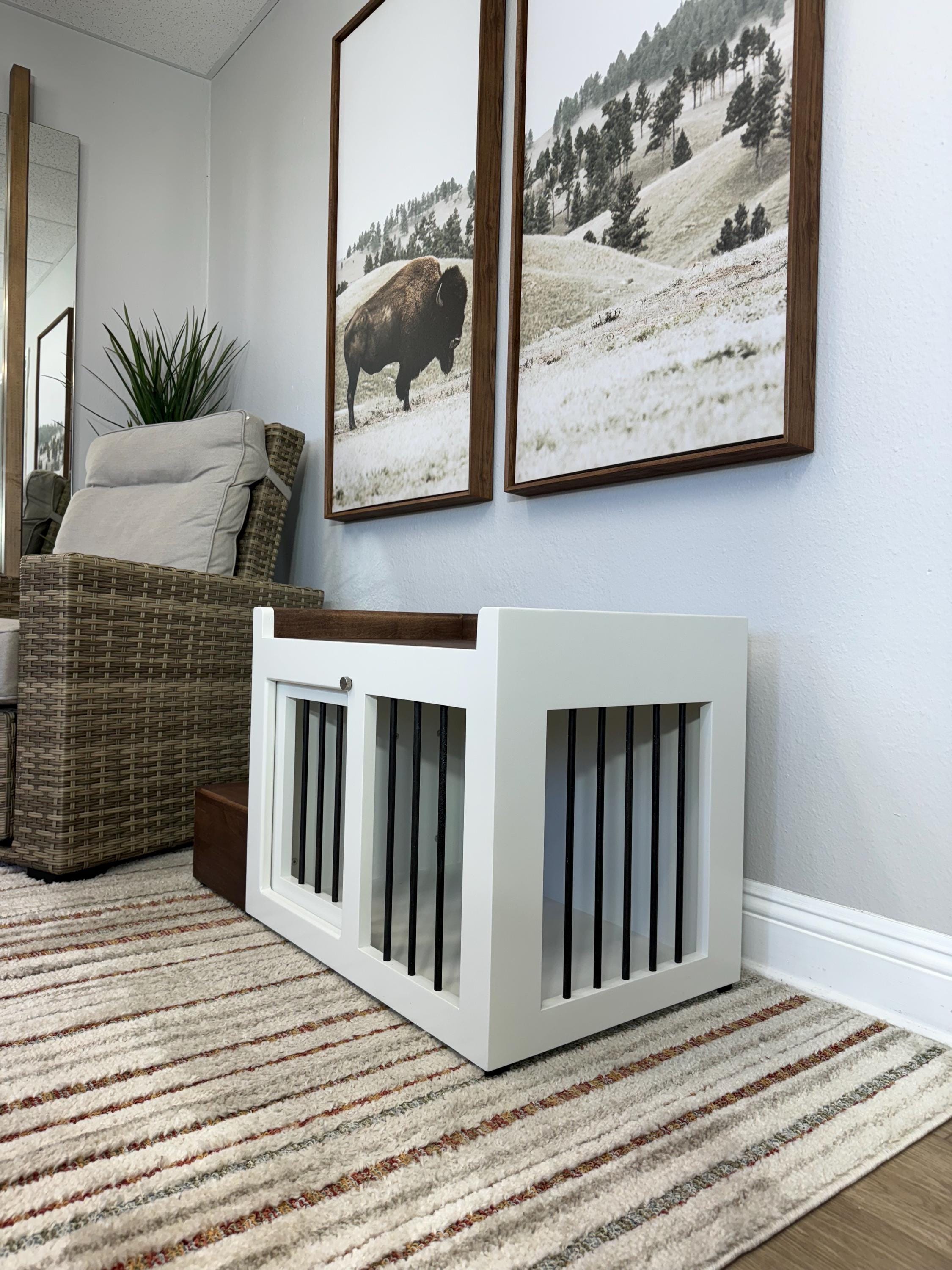 Modern Dog Crate With Stairs | Solid Wood Farmhouse Furniture‑style ...