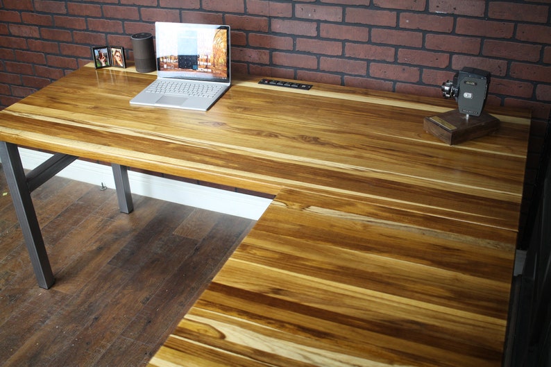 L-Desk, L shaped Desk, Solid Wood Top Rustic Modern Desk, Corner Desk, Industrial Desk, Executive Desk, Home Office, Wood and Steel Desk image 7