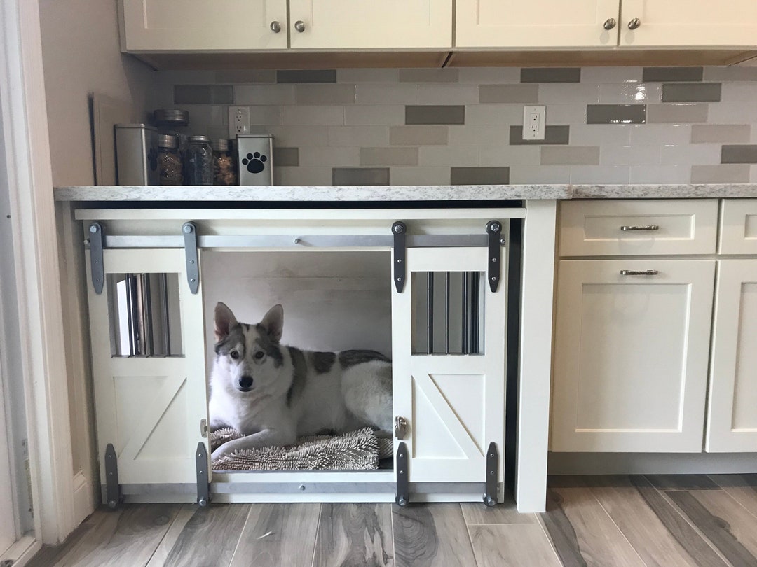 Buy Dog Crate, Kennel, Small, Medium, Large, X-large, Handmade, Solid Wood,  Sliding Barn Doors, Farmhouse, Custom, Rustic Modern, Painted Online in