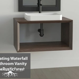 Waterfall Bathroom Vanity Floating all Wood / Scandinavian / Industrial restroom / Modern Vanity / Rustic Furniture / contemporary image 1