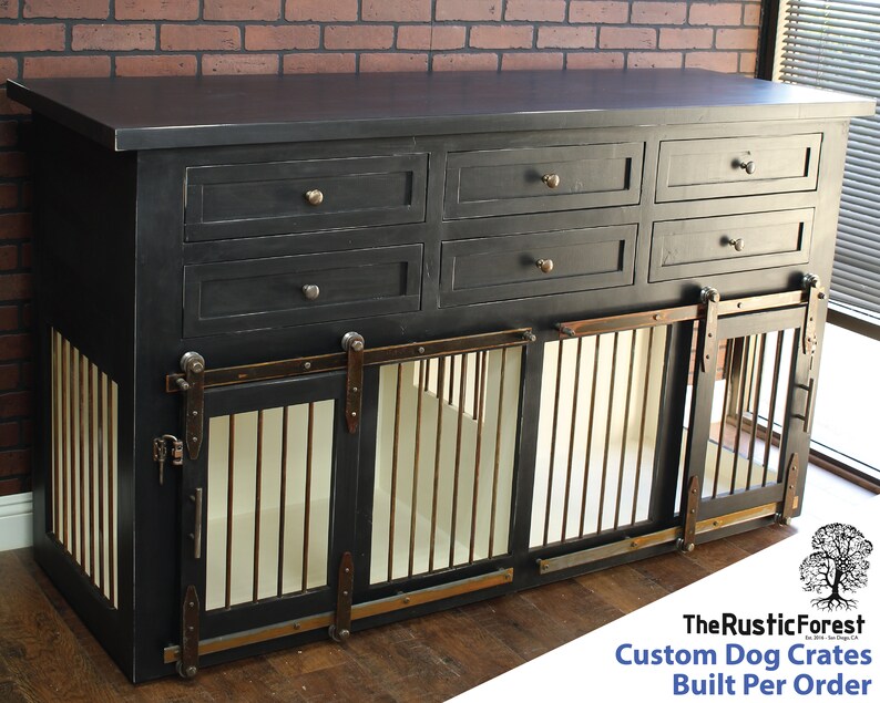 Dog Crate Kennel Barn Doors With 6 Drawers Sliding Barn Etsy