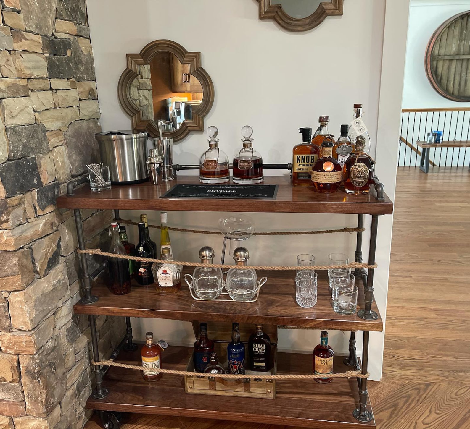 Bar Cart With Pipe & Wood Liquor Cart Whiskey Bar Wine Etsy