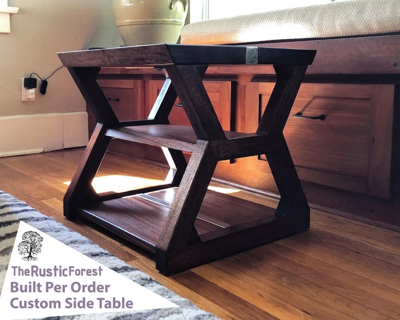 Modern End Table in solid wood, living room Side Table, Handmade office table, steel and wood table, industrial contemporary Scandinavian image 2