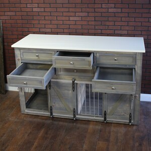 View of Dog Crate Kennel Barn Doors With 6 Drawers - Dresser / Credenza / Crate ...