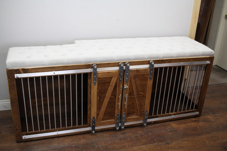Picture of Dog Crate Ottoman With Stairs / Soft Cushion Top / Fully Custom / Dog ...