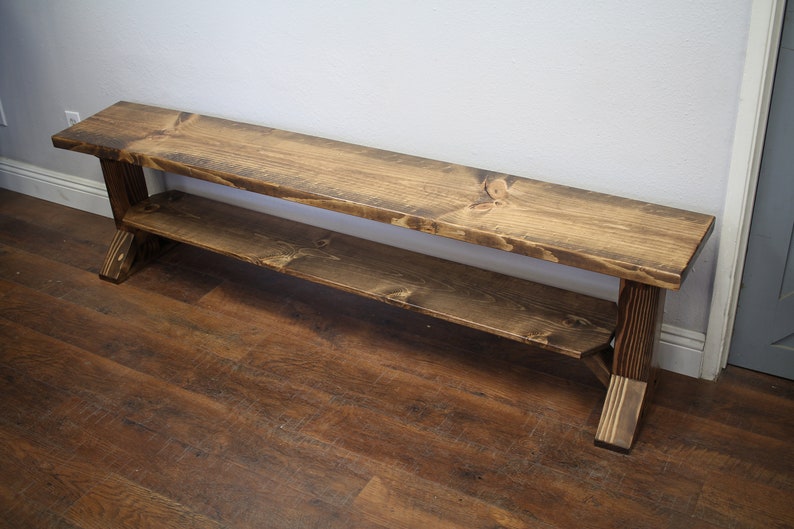 Farmhouse Shoe Bench in solid wood with 2 places for shoes and handmade in USA, entry mud room bench image 8