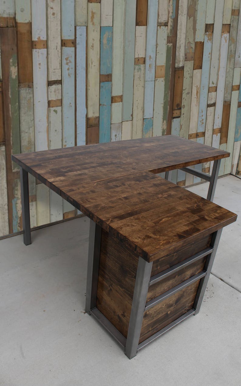 Lshaped Desk With Wood Butcher Block Steel Legs / Etsy