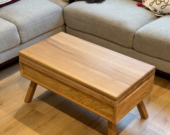 ONBRILL Tavolino Da Salotto Con Piano Rialzabile E Vano Nascosto – Stile Mid-Century In Legno Di Quercia Naturale - 3