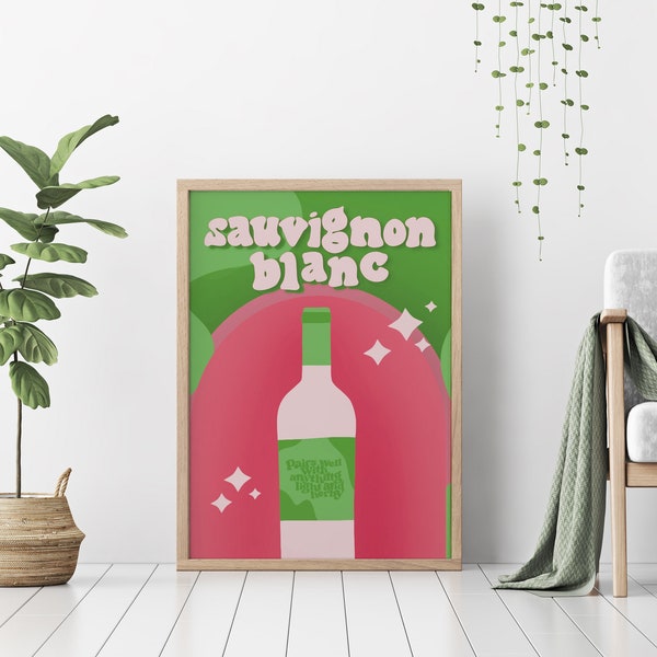 bar cart wine print | sauvignon blanc poster | colorful bar cart decor | trendy wall art | bar wall art | bar cart accessories