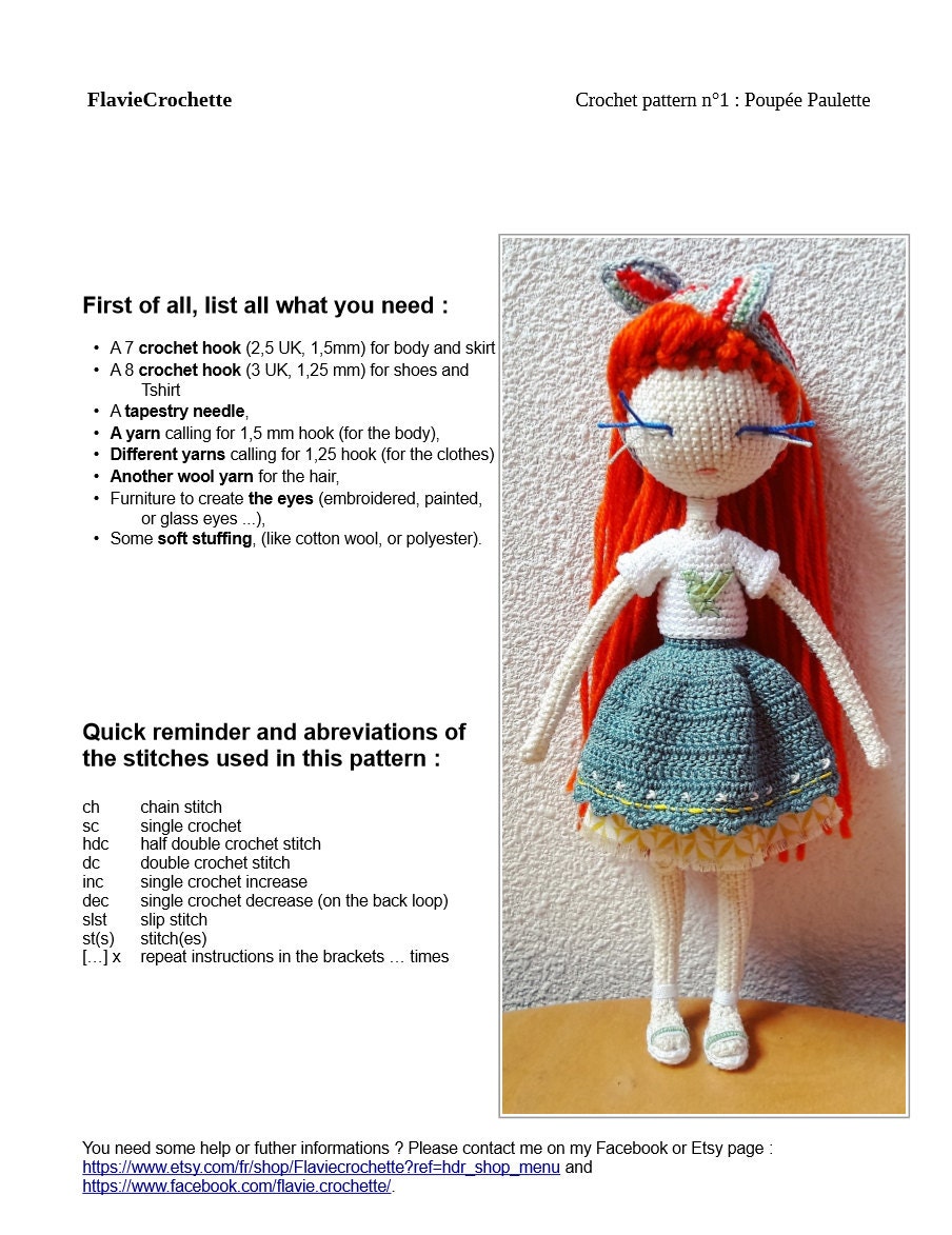 Paulette Crochet Doll Pattern - Etsy