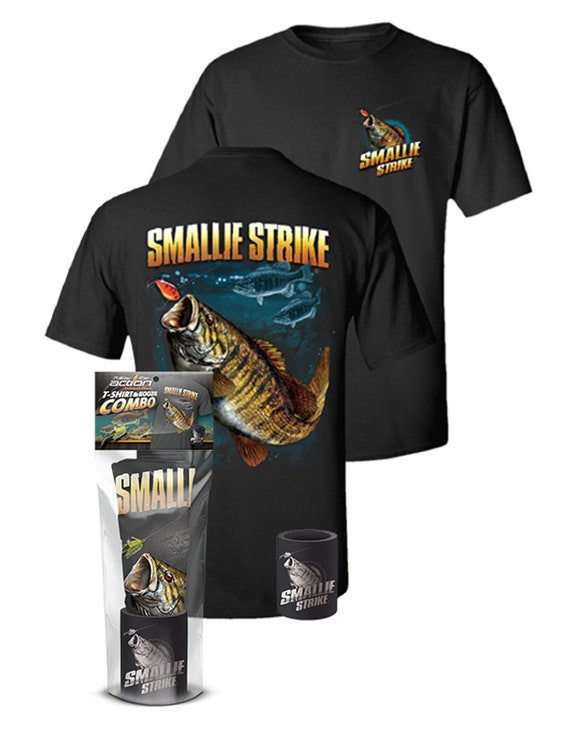 Smallmouth Bass smallie Strike T-shirt and Can Cooler Gift Set 