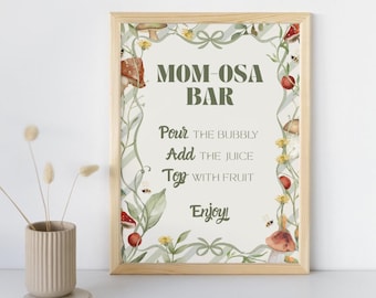 Woodland Momosa Bar Sign: Mushroom & Wildflower Baby Shower (Digital Download 5x7in JPG+PDF
