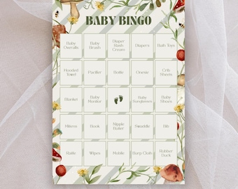 Woodland Baby Shower Bingo Game: Mushroom & Wildflower Theme (Digital Download, 40 Cards)