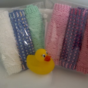 Hand Knit Cotton Baby Washcloths - Set of 3 - Cable Knit & Window-Pane