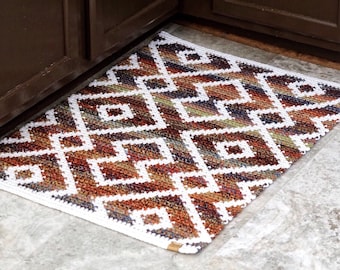 CROCHET PATTERN // Geometric Diamond Rug, Kitchen Rug, Bathroom Rug, Home Decor, Tapestry Crochet Rug, Floor Mat // Aztec Harvest Rug