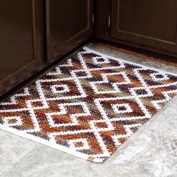 CROCHET PATTERN // Geometric Diamond Rug, Kitchen Rug, Bathroom Rug, Home Decor, Tapestry Crochet Rug, Floor Mat // Aztec Harvest Rug