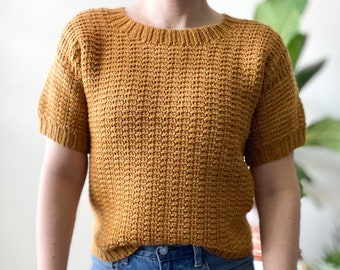 CROCHET PATTERN // Modern Crochet Sweater, Pullover, Jumper, Tee, T-shirt, Summer Crochet, Short-Sleeve Sweater  // Flora Pullover