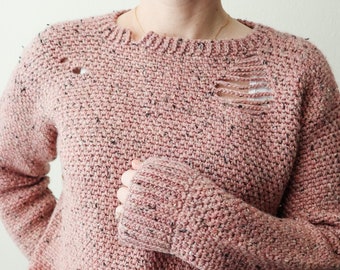 CROCHET PATTERN // Crochet Distressed Sweater, Modern Crochet Sweater, Fall Crochet, Winter Crochet, Oversized Pullover //Campsite Pullover