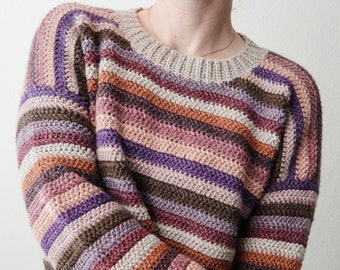 CROCHET PATTERN // Striped Crochet Sweater, Pullover, Jumper, Cropped Sweater, Crochet Shirt, Crochet Top, Modern Sweater // Sedona Pullover
