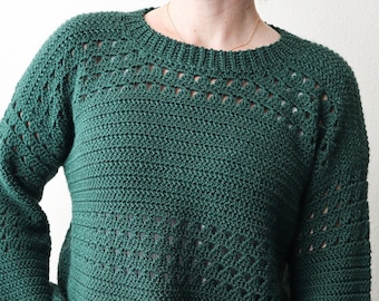 CROCHET PATTERN // Crochet Sweater, Modern Crochet Pullover, Jumper, Cropped Sweater, Crochet Shirt, Crochet Top // Evergreen Pullover