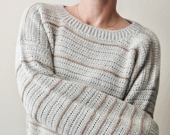 HÄKELANLEITUNG // Häkelpullover, Oversized Pullover, Häkelpullover, Sweatshirt, Gestreifter Pullover, Häkeloberteil // Klassischer Pullover