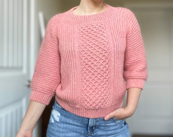 CROCHET PATTERN // Crochet Cable Sweater, Pullover, Knit-Like Ribbed Sweater, Modern Crochet Jumper, Luxury Sweater // Diamante Pullover