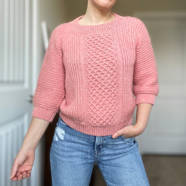 CROCHET PATTERN // Crochet Cable Sweater, Pullover, Knit-Like Ribbed Sweater, Modern Crochet Jumper, Luxury Sweater // Diamante Pullover