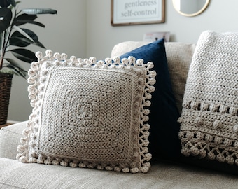 CROCHET PATTERN // Crochet Pillow, Granny Square Pillow, Couch Cushion, Home Decor, Bobble Stitch Pillow, Farmhouse Crochet // Modbob Pillow