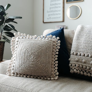 CROCHET PATTERN // Crochet Pillow, Granny Square Pillow, Couch Cushion, Home Decor, Bobble Stitch Pillow, Farmhouse Crochet // Modbob Pillow